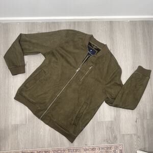 Men Ben Sherman Bomber Green Faux Suede Zip Up Size Large Jacket